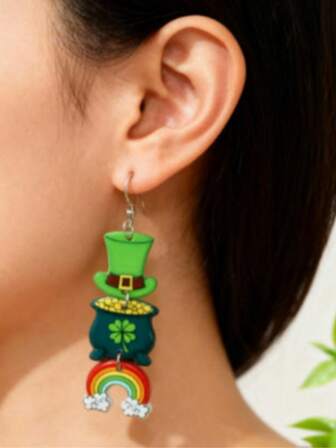 1 par snygga och mångsidiga örhängen med minimalistiska och kreativa motiv från St. Patrick's Day, klöver och regnbåge