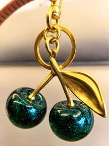 优质紫色和绿色水晶樱桃情侣钥匙扣、包包吊饰、精美汽车吊坠，情人节、母亲节、圣诞节送给女朋友、妻子、母亲的礼物 - 彩色 - 查看 3