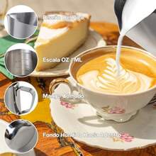 Jarra para Espumar Leche - 600ml 20oz Jarra de Espumar de Leche de Acero Inoxidable para leche para Espumar Cafe Espresso y Leche Maquina de Capuchino Espresso - Plateado - Ver 2