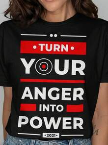 Turn Your Anger Into Power T-Shirt Motivational Tee Positive Vibes - 黑色 - 查看 1
