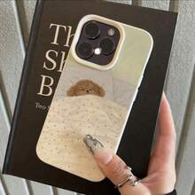 1pc TPU Material Brown Dog Wrapped Healing Pattern Phone Case Compatible With Iphone 17 Pro Max/17/16 Pro Max/15/13/12/11, S20 FE/A15/S24/A55, Redmi Note 11/Note 12/Note 13 Pro, Full Coverage Anti-Drop Soft Protective Phone Case - White - View 2