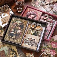 Simno Vintage Ästhetik Sammelalbum Set, Retro Junk Journal Set mit Aufklebern, Washi Tape & A6 Notizbuch mit dekorativem Papier Schreibwaren Bullet Junk Journal Basteln Geschenk für Teenager Mädchen Frauen - Verschiedenfarbig - Übersicht 1