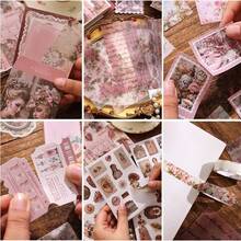 Simno Vintage Ästhetik Sammelalbum Set, Retro Junk Journal Set mit Aufklebern, Washi Tape & A6 Notizbuch mit dekorativem Papier Schreibwaren Bullet Junk Journal Basteln Geschenk für Teenager Mädchen Frauen - Verschiedenfarbig - Übersicht 10