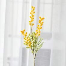 人造黄色相思花，19.6英寸含羞草花，1支/5支装，春季人造花，仿真黄色毛绒花，长茎，人造金色相思花，适用于DIY婚礼派对花瓶家居装饰，母亲节情人节礼物 - 黃色 - 查看 13