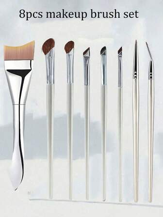 8支/5支/3支/2支/1支 专业斜角眼线刷套装 - 超细笔尖凝胶/液体眼线刷 鼻影刷 粉底刷 尼龙毛刷毛 适合初学者和专业人士的日常化妆套装