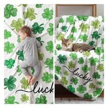 Horaldaily St. Patrick's Day Flannel Blanket Throw, Green Shamrock Sketch Style Soft Fuzzy Plush Cozy Fleece Blankets For Couch Sofa Bed Lounging, Ideal Gifts For Adults Self, 60x80, Soft Flannel Blanket - Multiple Sizes, Cozy Must-Have - 彩色 - 查看 4