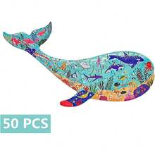 Rompecabezas de Ballenas para niños de 4 a 8,8 a 10 años, 50 Piezas con Forma de Ballena Puzzles para niños Regalo para niños Puzzles educativos de Aprendizaje Juguetes para niños y niñas,37266684 - Azul Marino - Ver 2
