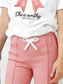 Toddler Girls' Cartoon Print Round Neck Short Sleeve Top And Flare Pants Set - White - View 4