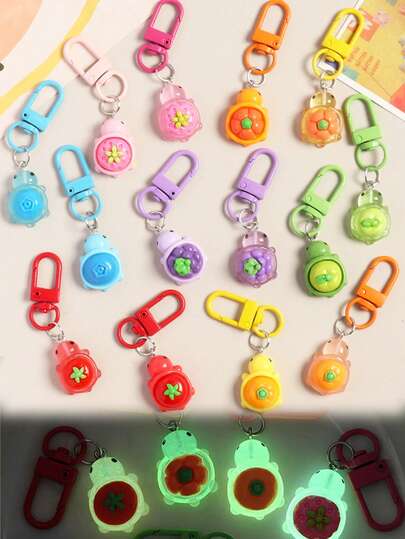 Glowing Small Fruit Turtle Keychain, Solid Color, Glowing Resin Bag Charm, Can Be Used As Bag Charm, Car Keychain, An Ideal Gift For Family, Lover, Friends, Anniversary, Club Activities, Holidays, Parties, Casual Daily Use And Decoration
