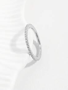 Jessie Jewelry 1枚925纯银经典复古简约精致单层全圆镶嵌1.5毫米立方氧化锆戒指，女士生活方式、社交、约会、派对、优雅礼物 - 銀色 - 查看 6