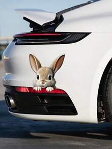 1张可爱卡通兔子贴纸，白色兔子浴室墙贴，开关面板贴纸 - 彩色 - 查看 3