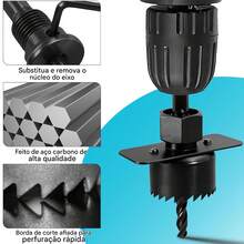 18-Piece Hole Saw Kit, Set Of Hole Saws For Wood With 3/4" To 5" Saw Blades, Chucks, Drill Bits, Mounting Plate, Hex Key, Flat Saw, Storage Case For Wood, Plywood, PVC, Drywall And Plastic. - màu đen - Xem 5