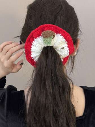 1 Stück handgefertigter gehäkelter Apfel Scrunchie mit Blumen Dekor, Haargummi, Boho-Stil, Valentinstag Haaraccessoire, Haargummi, Haarband, Pferdeschwanzhalter, Haarscrunchie Kugel, Herbst/Winter
