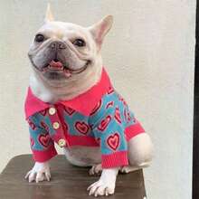 1件心形图案针织宠物毛衣，适合秋冬季犬猫穿着。 - 彩色 - 查看 1