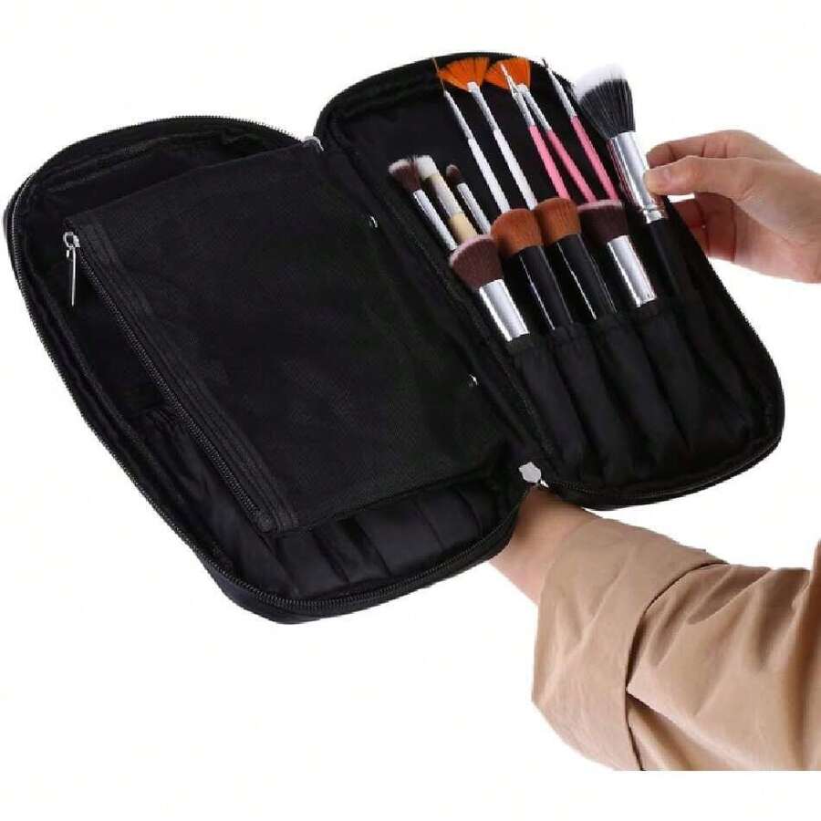 Bolsa para Brochas de Maquillaje, Organizador de Artículos de Tocador, Estuche de Almacenamiento de Cosméticos para Viajes, 2 Colores, Bolso Portátil con Cremallera (Negro),37409881 - Multicolor - Ver 1
