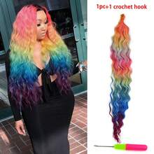 Extensiones de cabello trenzado sintético de 24 pulgadas con ondas profundas y retorcidas en estilo crochet, en colores ombré marrón - Multicolor - Ver 8