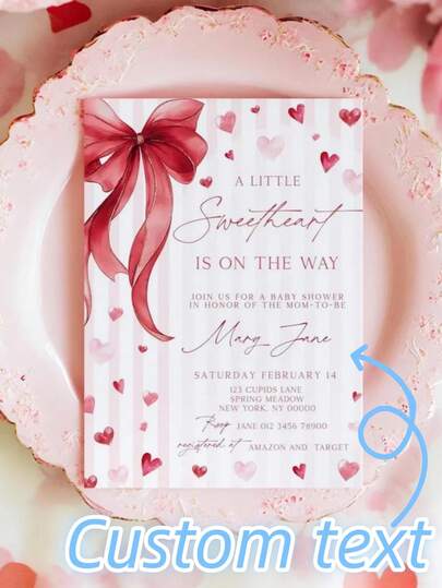 Little Sweetheart Baby Shower Invitation, Valentine Baby Shower Invite, Stripe Bow Sweetheart Baby Shower Invite