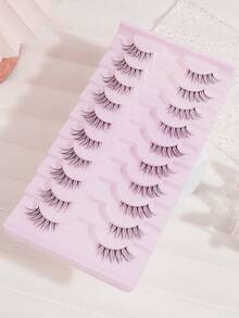 MAANGE 10对透明半截假睫毛，自然猫眼妆效，漫画风格，透明带，短款柔软3D仿貂毛假睫毛，轻盈蓬松仿貂毛假睫毛，睫毛嫁接工具，假日眼妆，旅行必备，海滩度假，露营之旅 - 黑色 - 查看 5