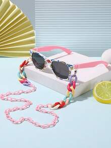 1 Set 1 PC Girl's 3-8Y Cute Funky Dinosaur And Rainbow Camouflage Square Frame Fashion Glasses And 1 PC Convenient Loop Clasp Eyeglass Chain For Amusement Park With Glasses Box - Multicolor - View 4