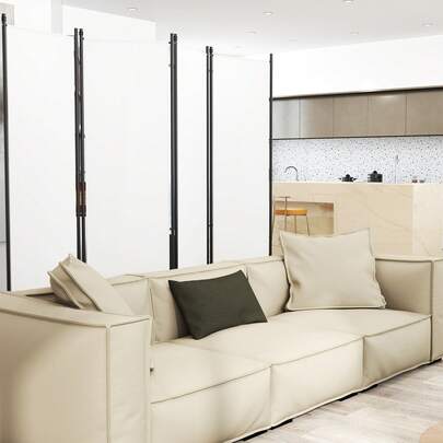  COSTWAY 4 Panel Fabric Room Divider Screen, Freestanding Room Divider W/ Sturdy Steel Frame, 5.6ft Folding Privacy Screen For Living Room, Bedroom, Office, Space-Saving Design, Easy Assembly, White