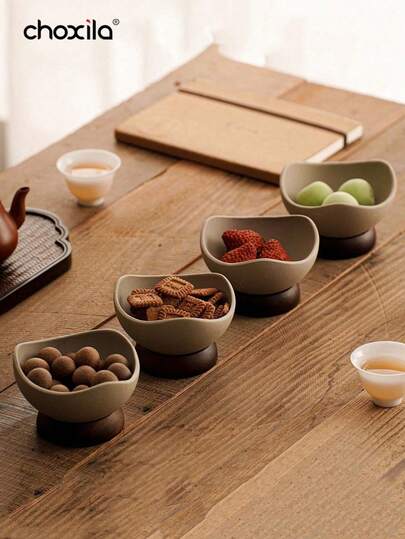 choxila 1/2/3件套陶瓷木底甜点杯、椰枣碗、冰淇淋碗、干果托盘、盘子、巧克力盘，适用于家庭、派对、餐厅、咖啡馆、婚礼、斋月等场合。