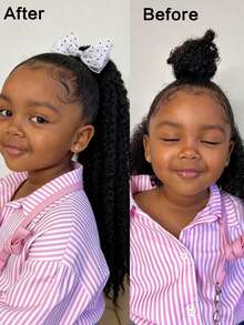 1pc Synthetic Black Hair With Yarn Bow For Kids Faux Braid Wigs Braiding Hair Afro Kinky Crochet Hair Extensions With Rubber Bands Heat Resistant - Natural Black - View 4