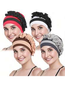 Awegeo 透气复古风女士头巾内衬帽，适合日常佩戴 - 黑色 - 查看 6