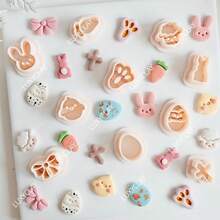 10件套复活节迷你粘土耳环模具，包含兔子、胡萝卜、鸡蛋、十字架、蝴蝶结、绵羊等造型，适用于DIY珠宝制作，春季主题粘土模具 - 米色 - 查看 3