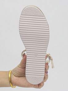 1 Paar Damen Sommer Neue Gewebte Strass Dekor Bequeme Plateau Keilsandalen, 1 Paar Damen Outdoor Boho Strand Urlaub Stil Schnallen Beige Riemen Runde Zehe Klassische Keilsandalen - Beige - Übersicht 7