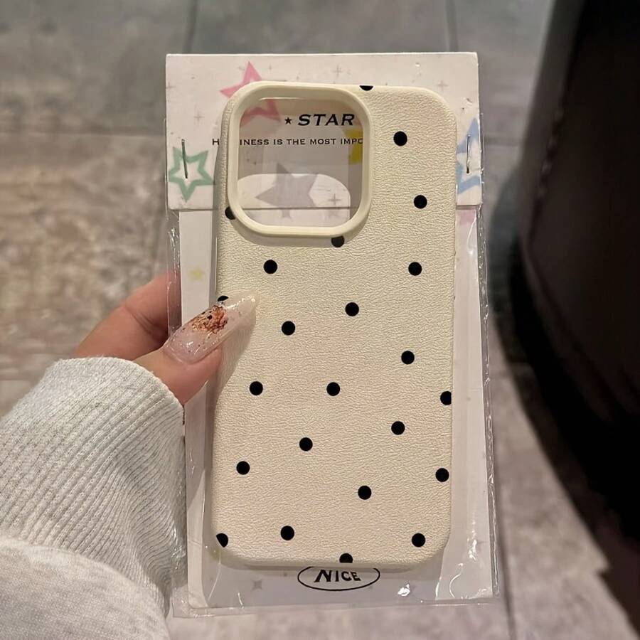 Funda de teléfono a prueba de golpes, funda protectora negra con lindos puntos blancos, clásica y sencilla, adecuada para iPhone 17/17 Pro/17 Pro Max/17 Air/16/11/13/15/15 Plus/15 Pro/15 Pro Max/12/14 Pro Max/11 Pro Max/12 Pro/12 Pro Max/13 Pro/13 Pro Max/14 Pro/14 Plus funda de teléfono a prueba de golpes para chicas y mujeres - 1 pieza - Ver 1
