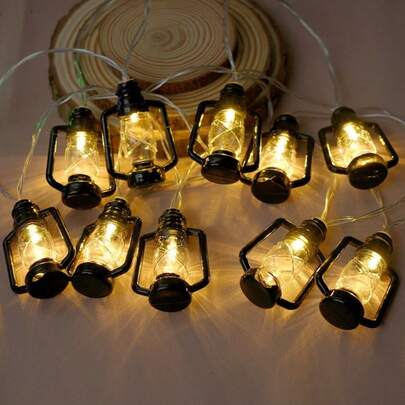 1pc 1.5m 10 Lights Oil Lamp String Lights, For Home Decor, Party Decor, Suitable For Bedroom, Party Scene, Battery Powered (Batteries Not Included)