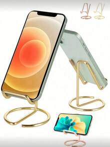 1pc Universal Smartphone Desktop Stand, Fashionable Frame Design, Sturdy Plastic/Metal Phone Holder, Suitable For Video Calls And Reading, Gold And Rose Gold Finishes, Lightweight And Portable, Scratch-Resistant Pad, Perfect For Home, Office, Travel, High-Quality Structure - Multicolor - View 3