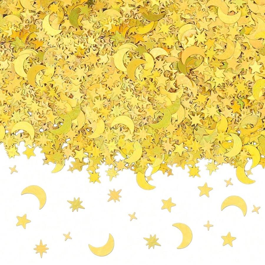 GoldRock Glitzer Streudeko Sterne Gold,Glitzersterne Stern Mond Konfetti Weihnachten,Streusterne Gold,Streudeko Weihnachten Silvester,Weihnachtskonfetti Stern Deko,Tischdeko Geburtstag Hochzeit,Party - Sterne, Mond, Konfetti, Gold - Übersicht 1