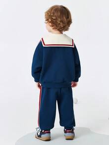 mini bala Kids Retro 2 Pieces Set, Long Sleeve Jacket & Pants, Anti-Pilling Fabric, Spring 2026 - Dark Blue - View 5