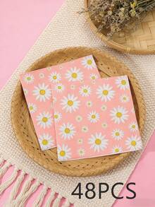 48 piezas de servilletas de 13" X 13" con tema de margaritas - Estampado de margaritas frescas, material de papel, estilo suave y curativo, adecuado para picnic de primavera, té de la tarde de primavera, fiesta de cumpleaños y uso diario - Multicolor - Ver 8