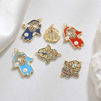 1pc Copper Creative New Personalized Hiphop Style Minimalist Palm Devil's Eye Pendant, DIY Bracelet Necklace Earrings Jewelry Accessories