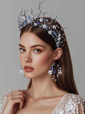 1 Set Crown Headband & Earrings Elegant Crystal Bridal Wedding Accessories, Suitable For Bridesmaids, Celebrations, Festivals, Valentine's Day, New Year, Women's Headpiece & Earrings