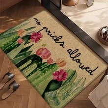 1 pieza Alfombra de lino con estampado de cactus para cocina, baño, entrada, alfombra rectangular impresa en 3D para sala de estar, dormitorio, pasillo, baño, lavandería - Alfombra de poliéster para decoración del hogar interior y exterior - Multicolor - Ver 4
