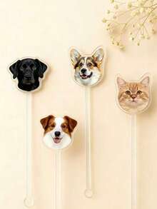 1/10/20pcs,Wedding Pet Stir Sticks, 50 Pcs Double-Sided Dog Stir Stick, Watercolor Acrylic Cocktail Stirrers, Wedding Swizzle, Wedding Drink Stirrers,Custom Pet Face Heads Head On A Stick Whatever You Call Them, Make A Great Gift Comes With Stick Cats, Dogs, Wedding, Micro Wedding,Valentine's Day Gift,Thanksgiving Gift, New Year Gift, Party Decor, For Mother's Day,For Birthdays,For Father's Day,For Graduation,For Housewarming. - Multicolor - View 4