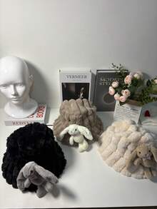 1顶手工蕾丝耳罩毛绒渔夫帽，女士款，适合外出、骑行、户外活动，系带渔夫帽，秋冬季女士冬装 - 彩色 - 查看 12