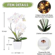Homeseasons Flores artificiales con luz LED funciona con baterias maceta para orquideas con 9 luces Purpura 1 - Morado+15" White - Ver 5