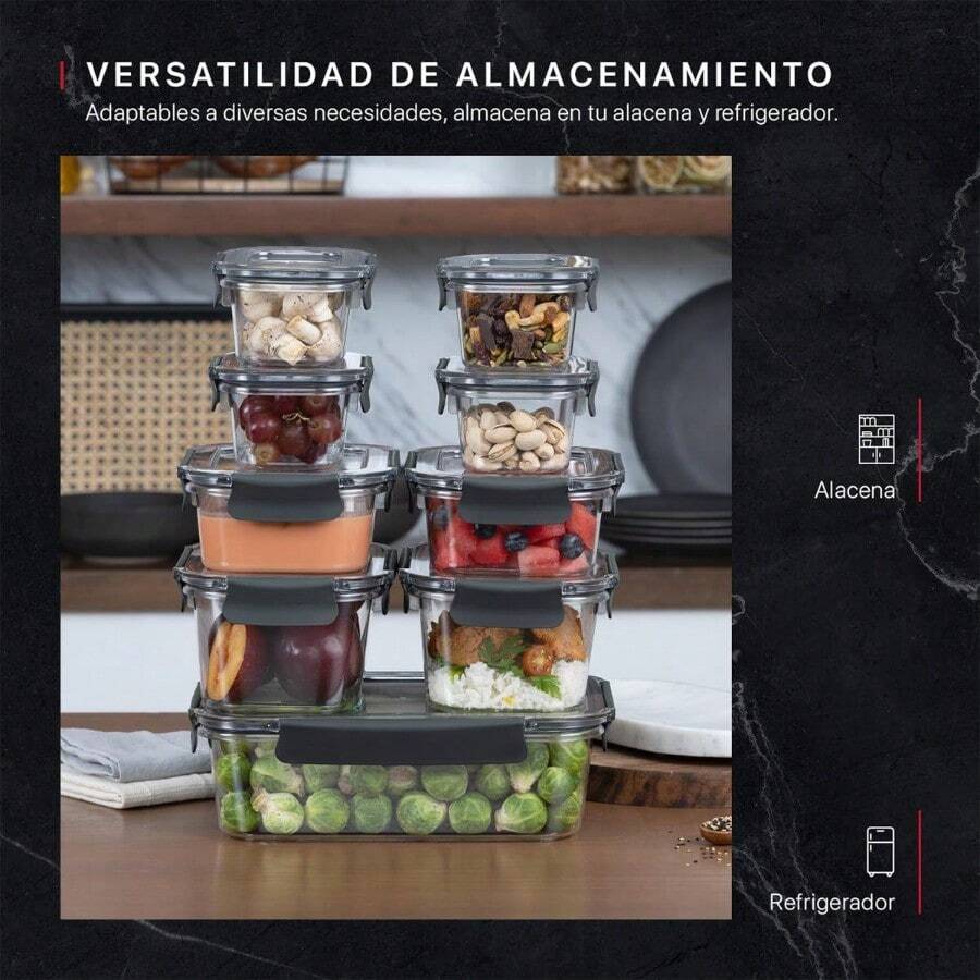 Set recipientes herméticos plástico almacenar alimentos organizador cocina despensa sin BPA 18 piezas práctico económico - 18 Piezas - Ver 1