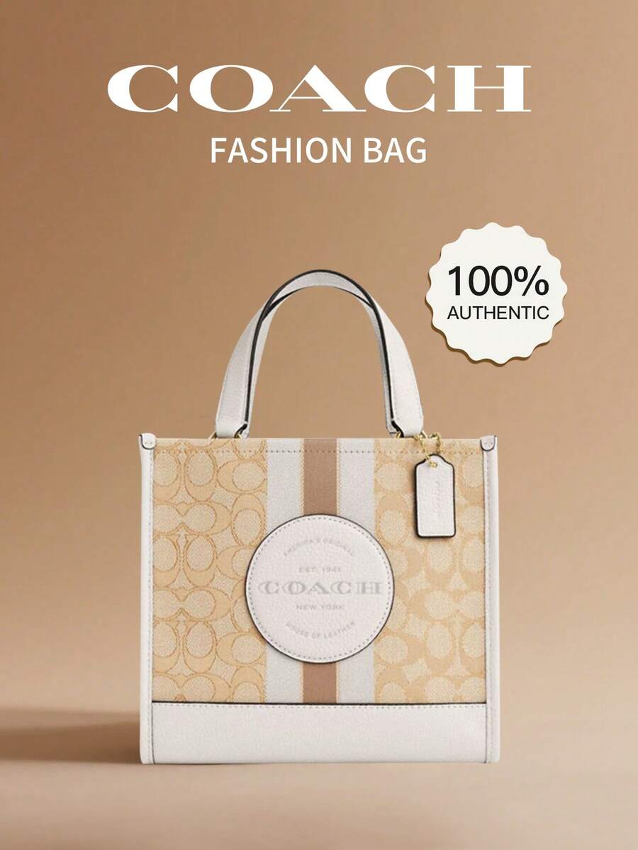 Coach Dempsey 22 Handbag/Shoulder Bag, Signature Jacquard Striped Patch Design, Dual Handles, Snap Closure, C8417 IMDQC