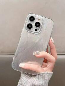 1个银色羽毛纹理纯色简约时尚可爱少女可变形图案手机壳，高品质IMD全包防摔银色羽毛渐变波纹亮银激光闪亮奢华艺术风格手机壳，兼容苹果//OPPO/VIVO/荣耀//红米/传音手机 - 彩色 - 查看 5