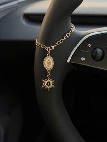 1 pieza Decoración para volante, longitud ajustable de 15 cm, minimalista, lindo, accesorio de coche colgante de cuentas de rosario creativo, decoración de moda única para colgar en el coche - Plato ovalado blanco con estampado de copos de nieve - Ver 6