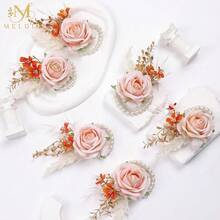 Meldel Pink Velvet Rose Wrist Corsage, Set Of 6, Wedding Bridal Flower Corsage Hand Decor For Prom Party Homecoming, Wristband Flowers Bride, Bridesmaid, Mother Of The Bride Corsage,6pcsPinkWristCorsages - 6個粉紅色手腕花 - 查看 6