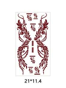 2pcs Red-Brown Henna Mandala Flower Lace Pattern Sexy Body Art Temporary Waterproof Tattoo Stickers, Suitable For Hands, Arms, Back For Festivals, Parties, Daily Wear