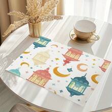 1/4/6/12 Stücke Eid Mubarak Tischsets, islamische Feiertags-Dekorationen, Leinen Esszimmertischsets mit traditionellem Laternen-Muster, waschbare bedruckte Tischdecken, Oberflächenschutzmatten, ideal für Feiertags-Küche und Familienzusammenkünfte