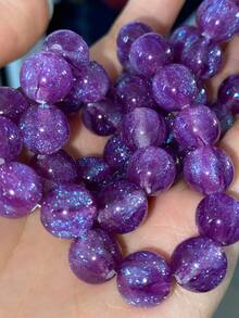 50pcs 8/10/12mm Deep Purple Iridescent Shiny Round Beads - Synthetic Beads With Rainbow Sparkle, Suitable For Jewelry Making, Bracelets, Necklaces - Mother's Day DIY Craft Materials, Jewelry Making Beads - Deep Purple - View 3