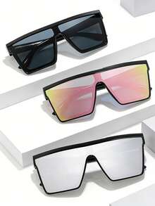 1副方形镜框时尚骑行驾驶朋克风超酷眼镜，适合旅行、骑行和外出佩戴 - 彩色 - 查看 1